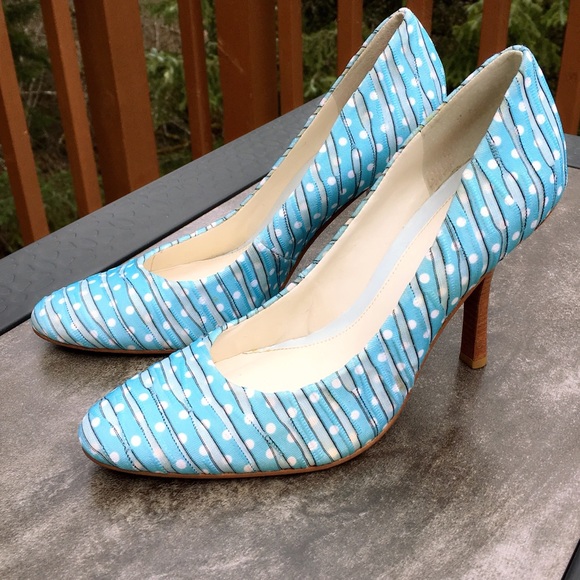 VTG V.O.Z Polka Dot Mesh & Leather High Heel Pumps - Picture 1 of 8
